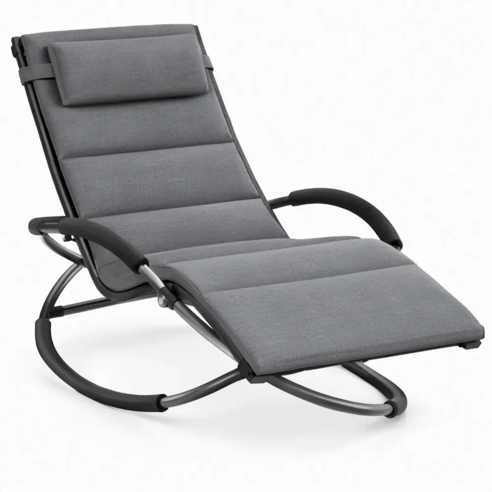 Verstelbare schommelligstoel grijs en zwart staal met polyester, 155 x 65 x 90 cm