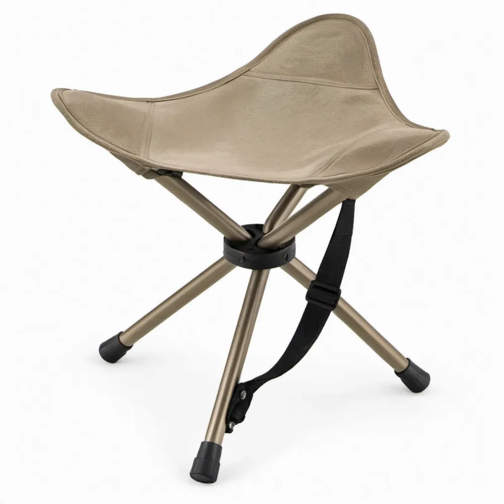 Opvouwbare driepoot campingkruk 32 x 32 x 42 cm taupe aluminium en polyester
