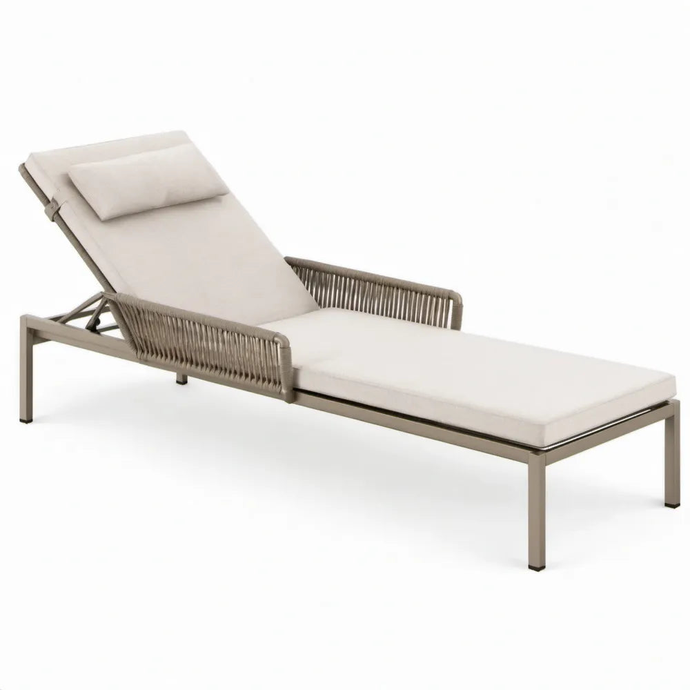 Verstelbaar buitenligbed met armleuningen en kussens, 200 x 75 x 35 cm, Beige/Taupe
