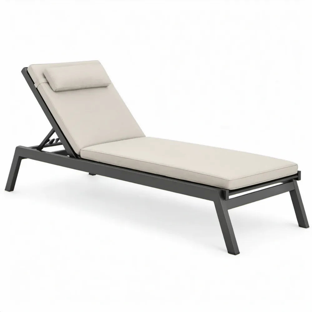 Verstelbaar ligbed met hoofdkussen, 200 x 65 x 30 cm, beige en antracietgrijs