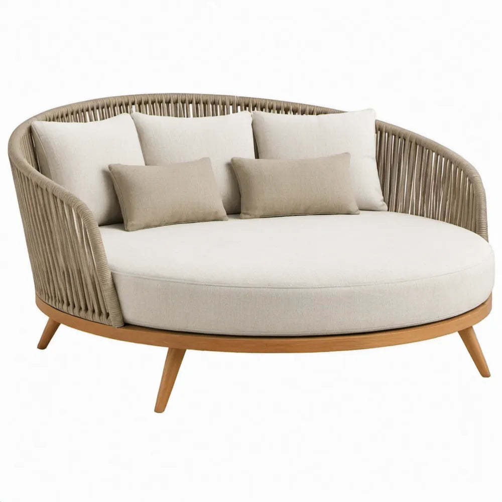 Rond tuinligbed met kussens 180 x 145 x 85 cm Beige/Crème/Naturelbruin/Taupe