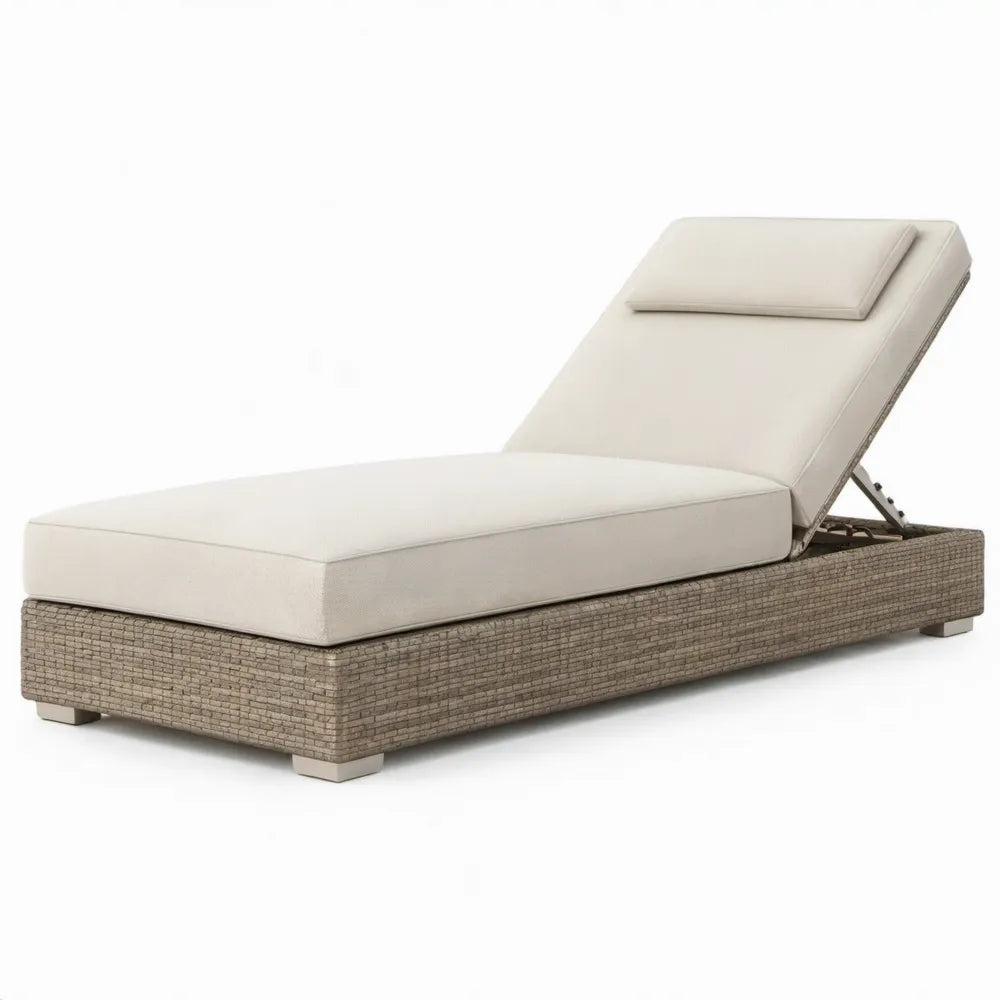 Verstelbaar buitenligbed 200 x 70 x 35 cm beige en taupegrijs met PE-vlechtwerk en aluminium