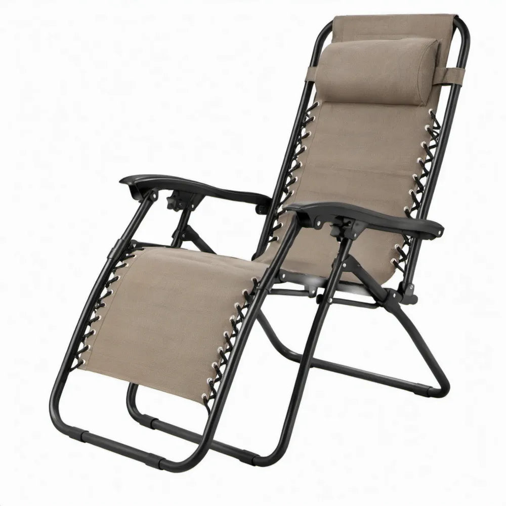 Verstelbare inklapbare relaxstoel met hoofdsteun, taupe/zwart, 165 x 65 x 90 cm