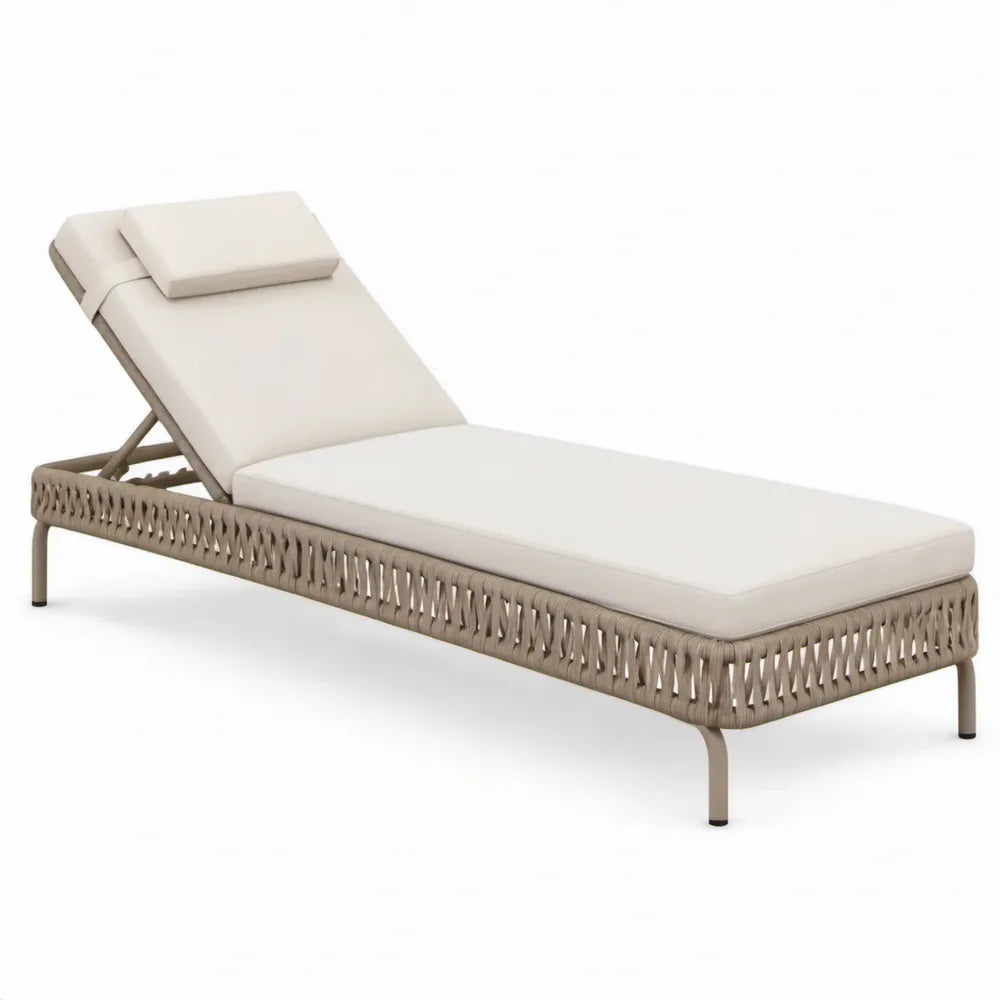 Verstelbaar ligbed 200 x 75 x 33 cm Beige/Crème met hoofdkussen