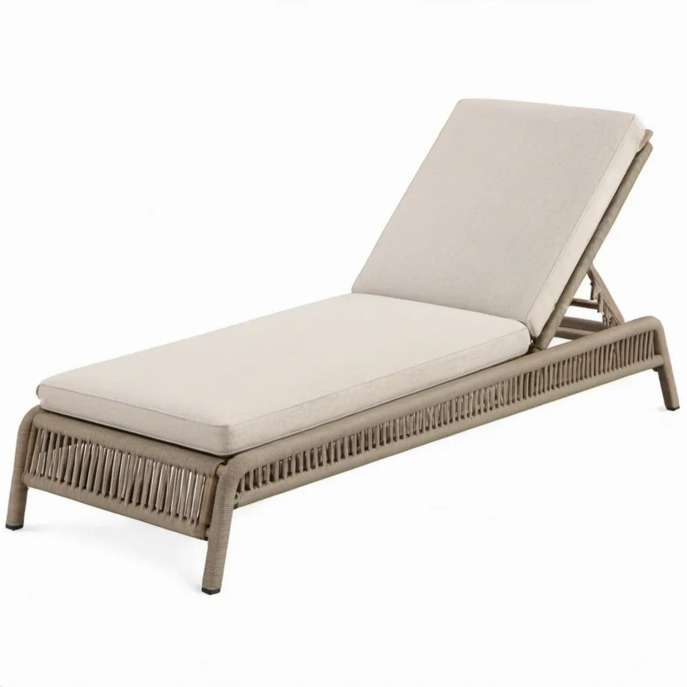 Verstelbare ligstoel met kussens 200 x 70 cm Taupe/Beige, aluminium en PE-vlechtwerk