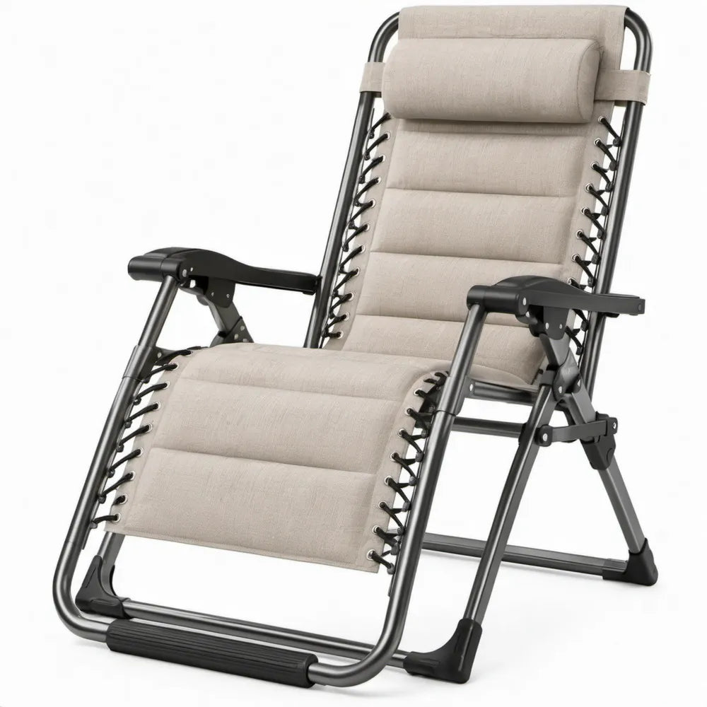 Inklapbare verstelbare ligstoel met hoofdsteun, beige/zwart, 90 x 65 x 110 cm