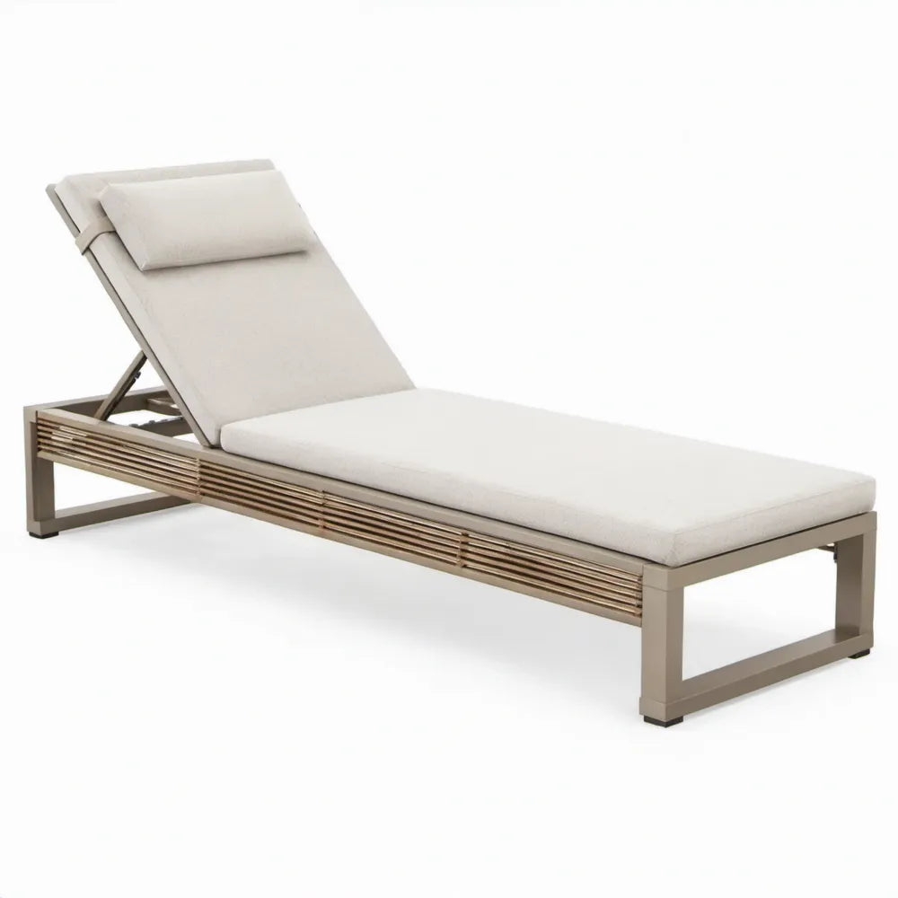Verstelbaar aluminium ligbed met kussen en hoofdkussen, 200 x 70 x 33 cm, Beige/Taupe/Naturelbruin