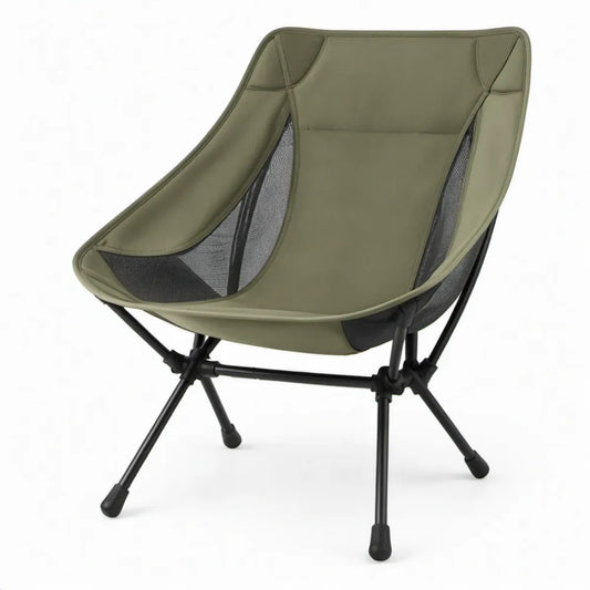 Inklapbare campingstoel olijfgroen/zwart met stalen frame, 59 x 65 x 82 cm