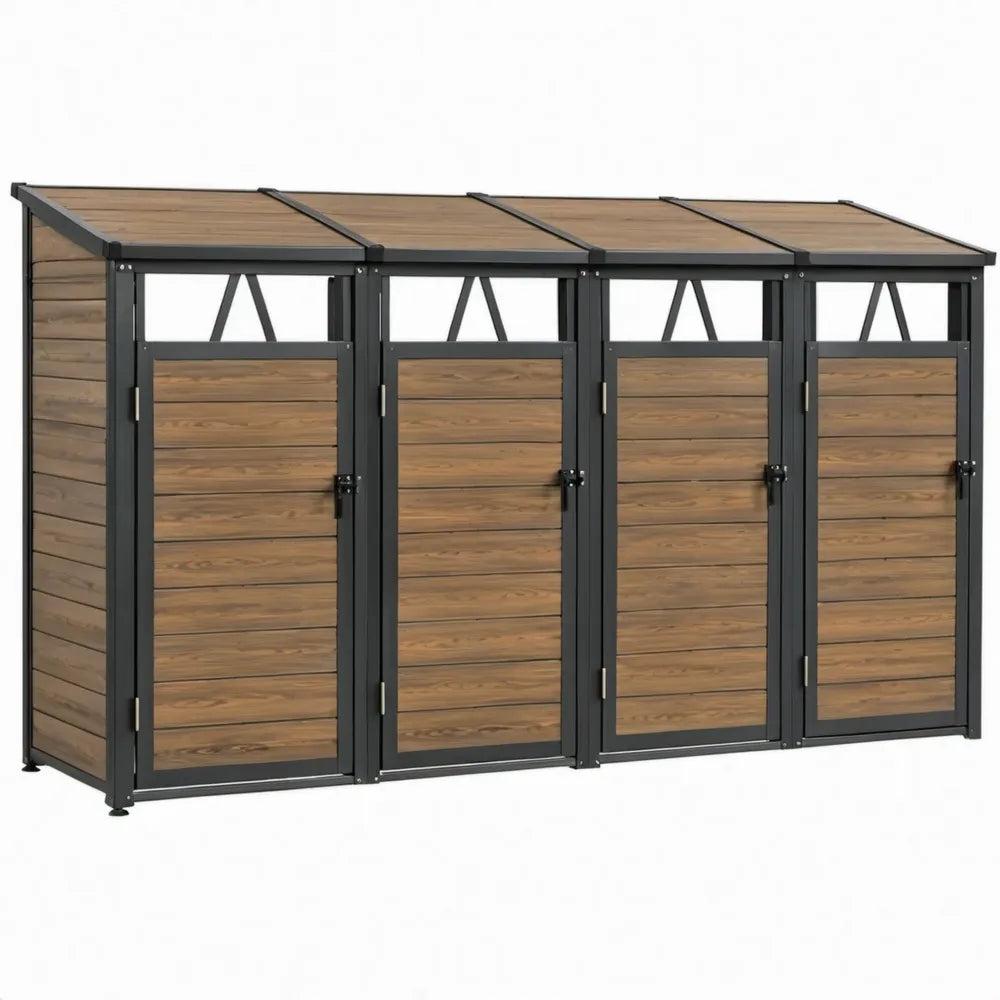 Afvalcontainerberging voor 4 containers 320 x 80 x 116 cm Bruin/Zwart Aluminium en WPC