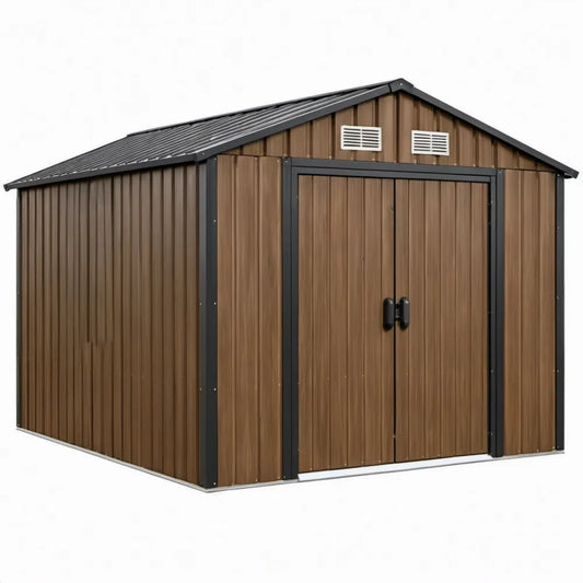 Metalen tuinschuur 213 x 127 x 185 cm met dubbele deur, bruin en zwart