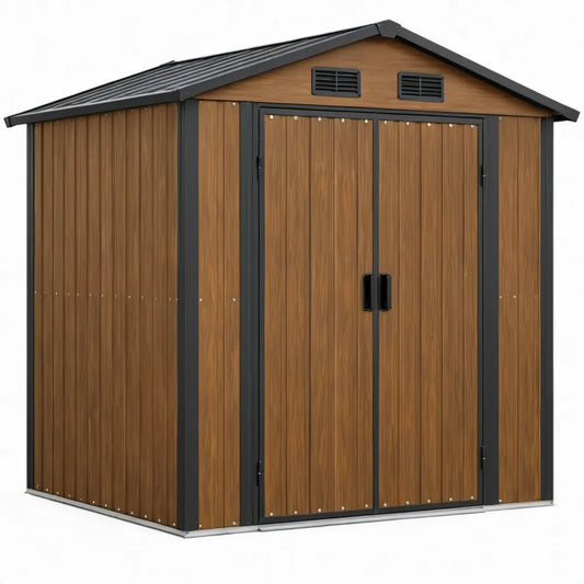 Metalen tuinschuur 213 x 127 x 185 cm met dubbele draaideur in Bruin en Antraciet