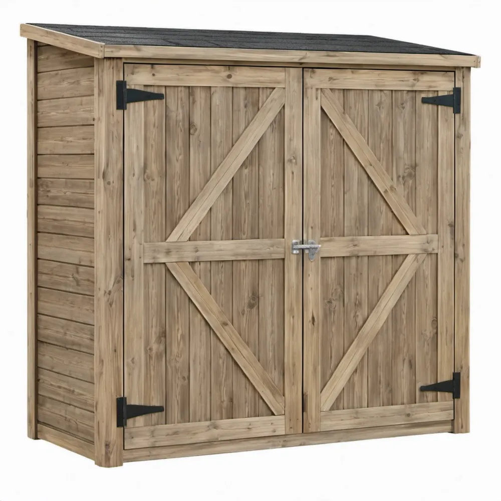 Houten Tuinschuur met Dubbele Deuren 200 x 120 x 180 cm Naturelbruin/Zwart Geïmpregneerd Grenenhout