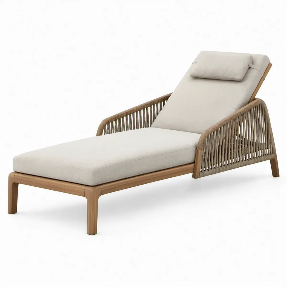 Chaise longue met armleuningen en kussens 200 x 80 x 85 cm Beige Bruin Taupe