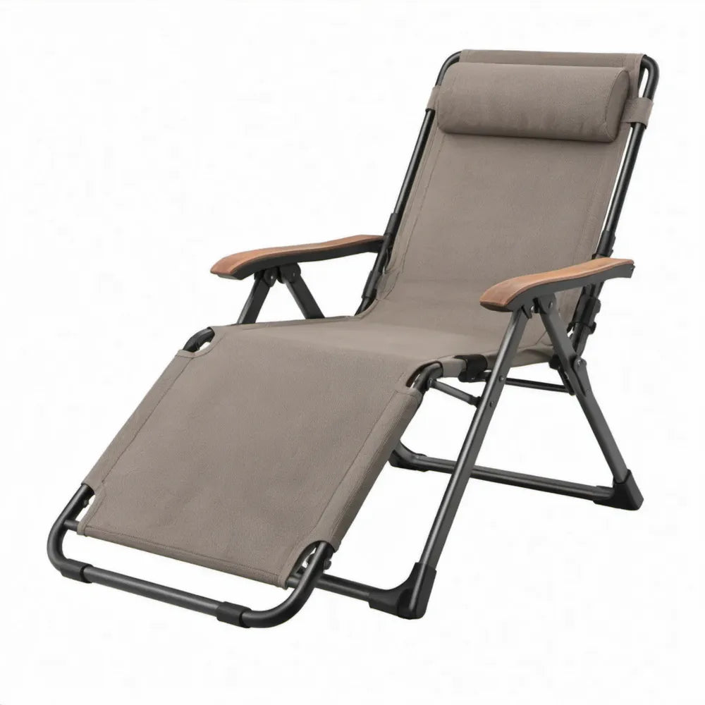 Verstelbare inklapbare relaxstoel met hoofdsteun, taupe/zwart/bruin, 165 x 65 x 112 cm