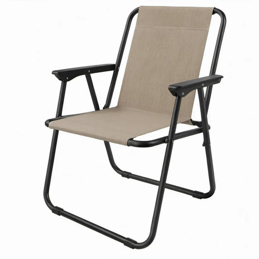 Inklapbare campingstoel met armleuningen, 58 x 64 x 94 cm, taupe/zwart