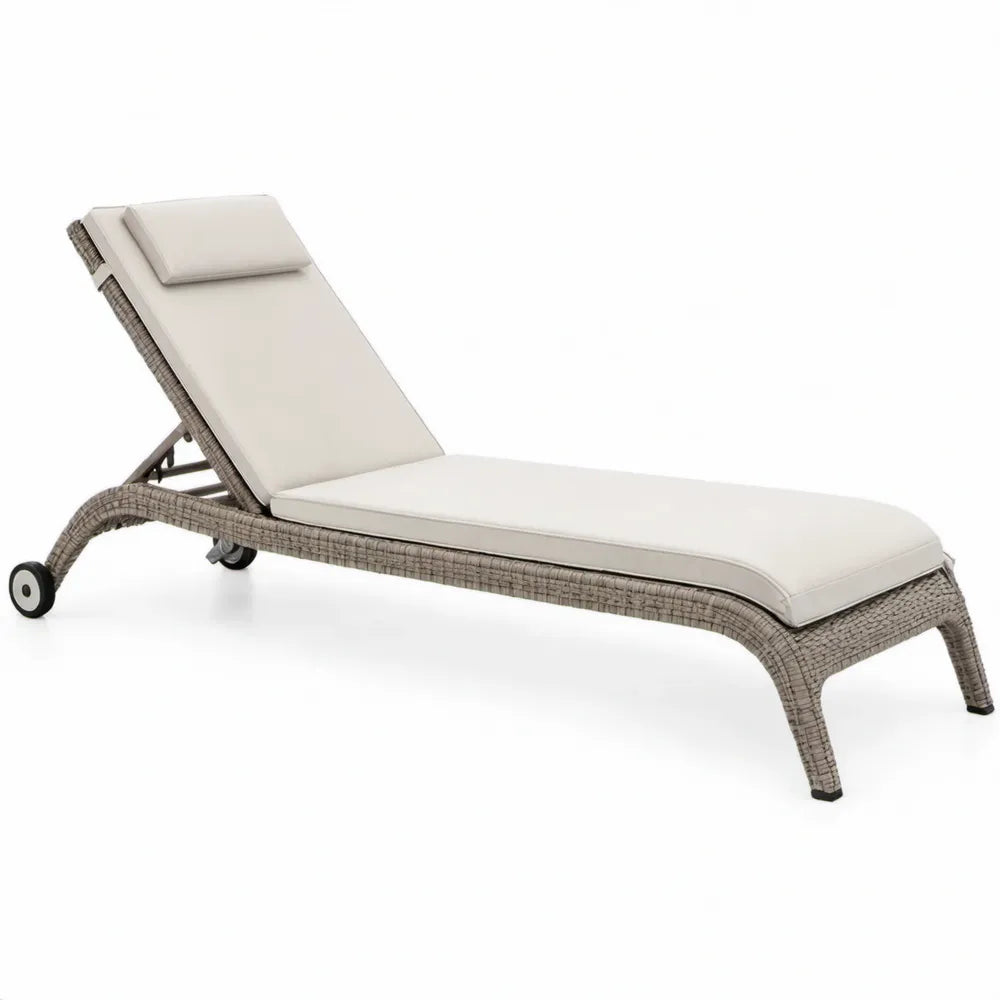 Verstelbaar ligbed met wielen en rugleuning 200 x 65 x 35 cm, taupe, crème, zwart en wit